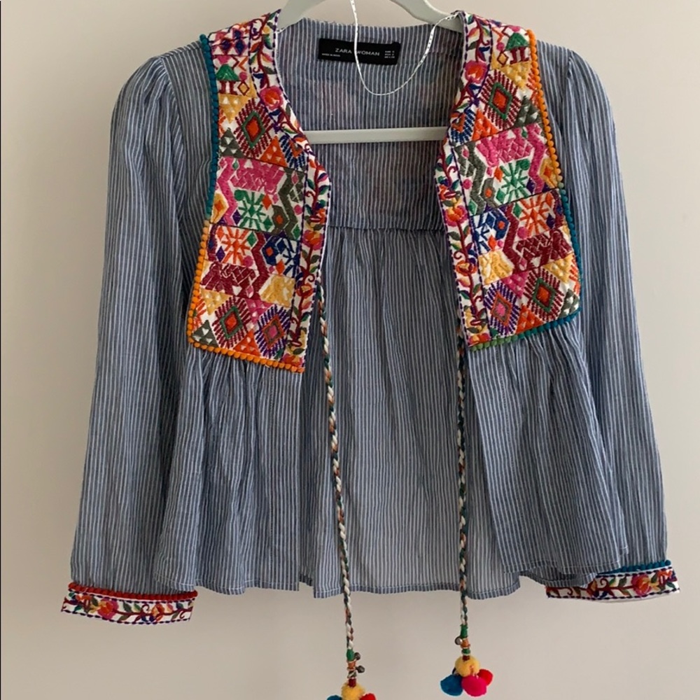 ZARA women embroidered linen jacket